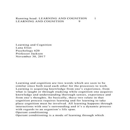 Running head LEARNING AND COGNITION 1LEARNING AND COGNITION9.docx