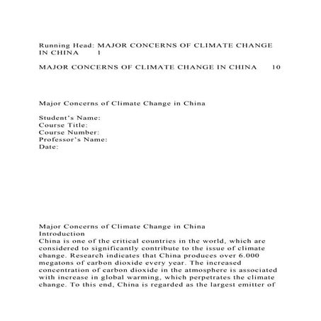 Running Head MAJOR CONCERNS OF CLIMATE CHANGE IN CHINA 1MAJO.docx