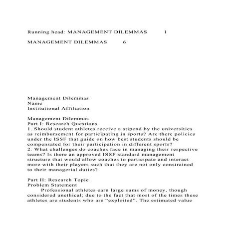 Running head MANAGEMENT DILEMMAS1MANAGEMENT DILEMMAS6.docx