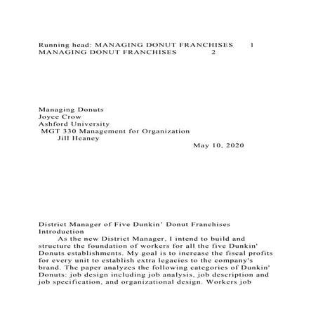 Running head MANAGING DONUT FRANCHISES1MANAGING DONUT FRANCHIS.docx