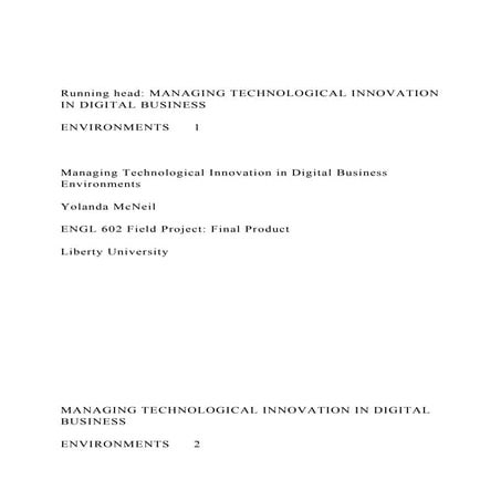 Running head MANAGING TECHNOLOGICAL INNOVATION IN DIGITAL BUS.docx