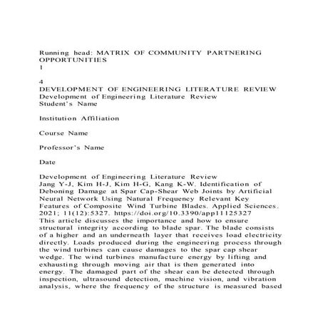 Running head matrix of community partnering opportunities1