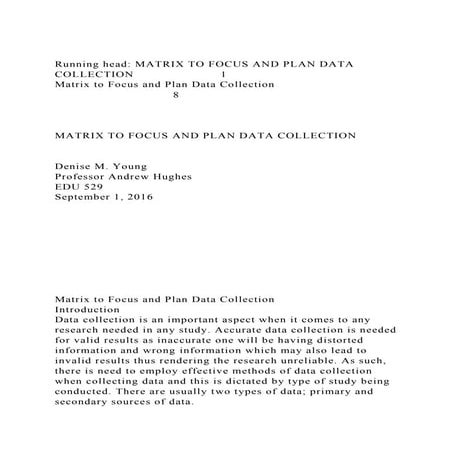 Running head MATRIX TO FOCUS AND PLAN DATA COLLECTION        1.docx