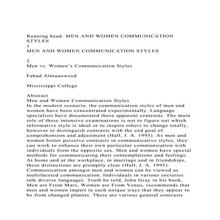 Running head MEN AND WOMEN COMMUNICATION STYLES1MEN AND WOM.docx