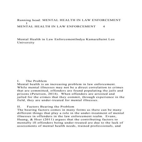 Running head MENTAL HEALTH IN LAW ENFORCEMENT1MENTAL HEALTH IN.docx