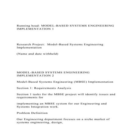 Running head MODEL-BASED SYSTEMS ENGINEERING IMPLEMENTATION 1.docx