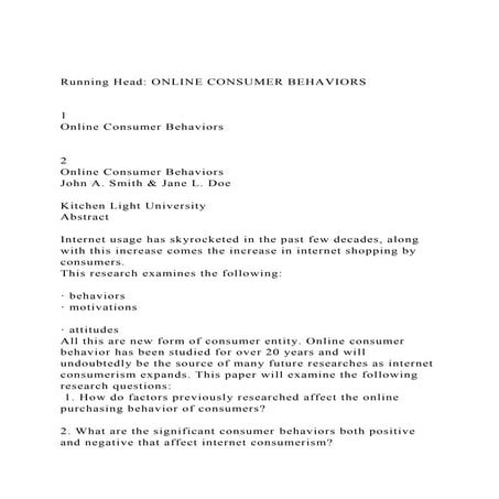 Running Head ONLINE CONSUMER BEHAVIORS1Online Consumer .docx