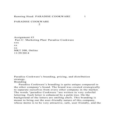 Running Head PARADISE COOKWARE1PARADISE COOKWARE   .docx