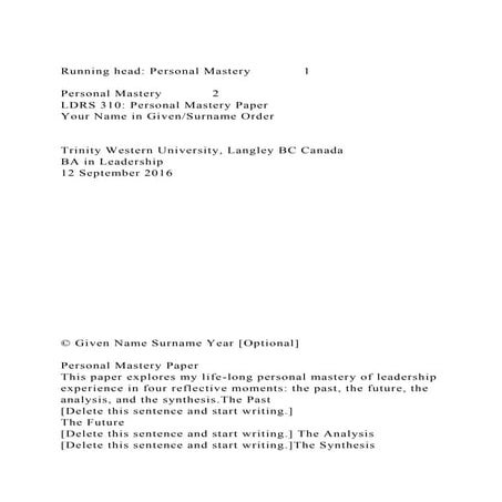 Running head Personal Mastery1Personal Mastery2LDRS 310.docx
