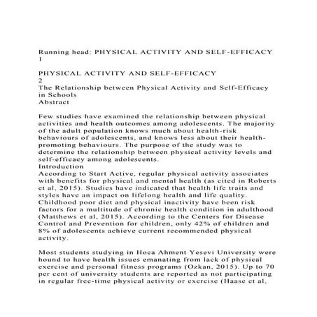 Running head PHYSICAL ACTIVITY AND SELF-EFFICACY               .docx