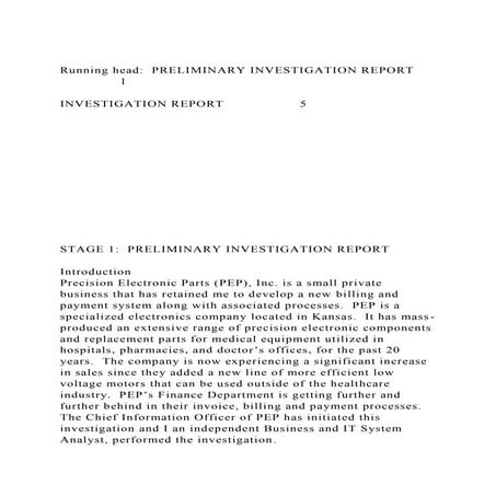 Running head  PRELIMINARY INVESTIGATION REPORT1INVESTIGATI.docx