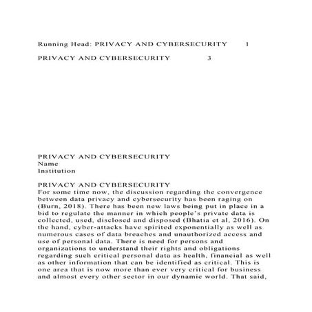 Running Head PRIVACY AND CYBERSECURITY1PRIVACY AND CYBERSECU.docx