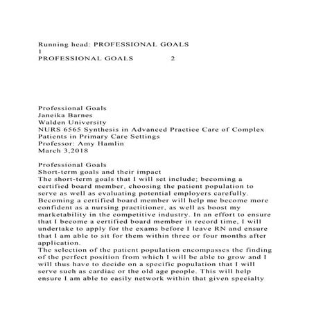 Running head PROFESSIONAL GOALS                                  .docx