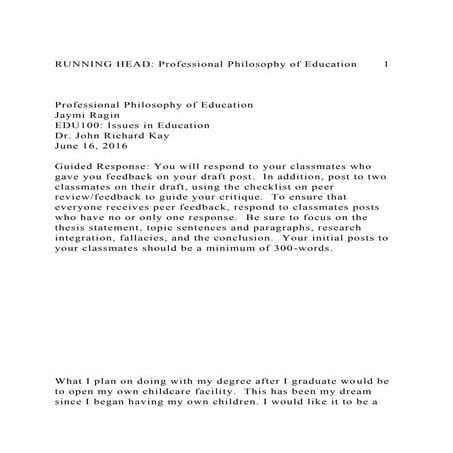 RUNNING HEAD Professional Philosophy of Education1Profes.docx