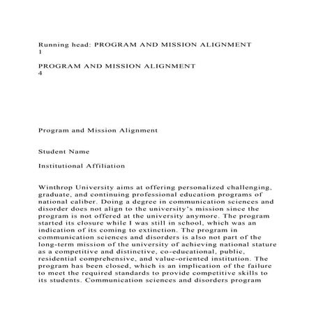 Running head PROGRAM AND MISSION ALIGNMENT                       .docx