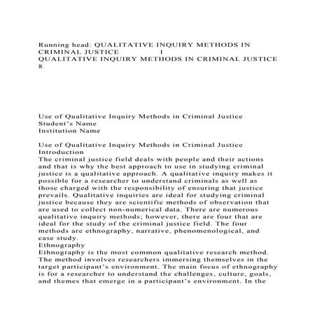 Running head QUALITATIVE INQUIRY METHODS IN CRIMINAL JUSTICE     .docx