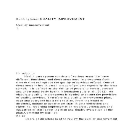 Running head QUALITY IMPROVEMENT                                 .docx
