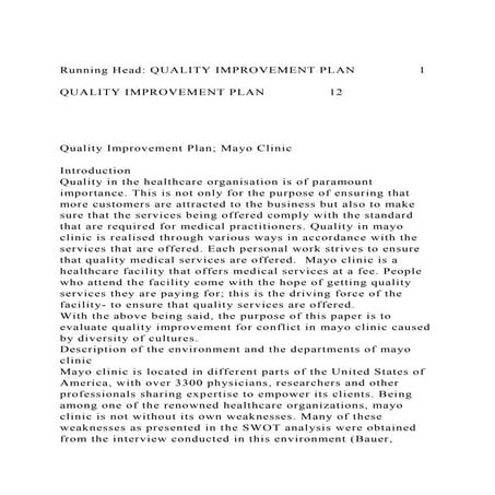 Running head ANALYSIS OF MAYO CLINIC1ANALYSIS OF MAYO CLINI.docx