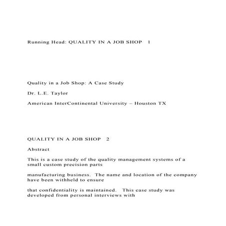 Running Head QUALITY IN A JOB SHOP   1 Qualit.docx
