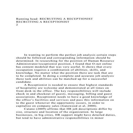 Running head RECRUITING A RECEPTIONISTRECRUITING A RECEPTIONIST.docx