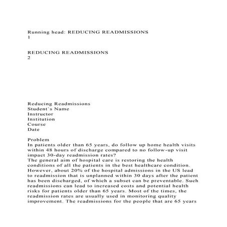 Running head REDUCING READMISSIONS                               .docx