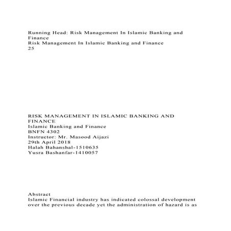 Running Head Risk Management In Islamic Banking and Finance Ris.docx