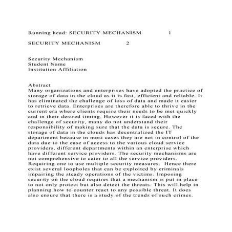 Running head SECURITY MECHANISM1SECURITY MECHANISM 2.docx