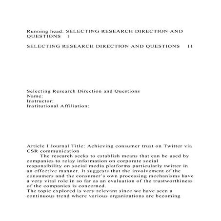Running head SELECTING RESEARCH DIRECTION AND QUESTIONS1SELE.docx