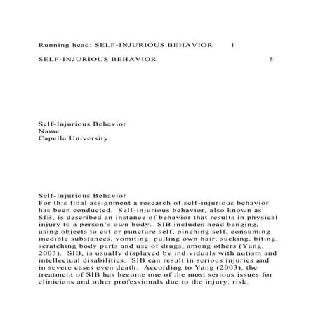 Running head SELF-INJURIOUS BEHAVIOR 1SELF-INJURIOUS BEHAVIO.docx