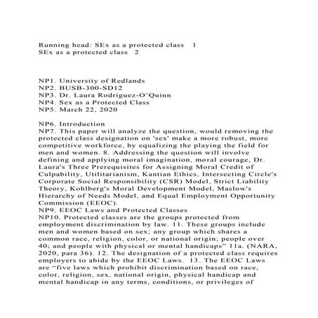 Running head SEx as a protected class 1SEx as a protected clas.docx