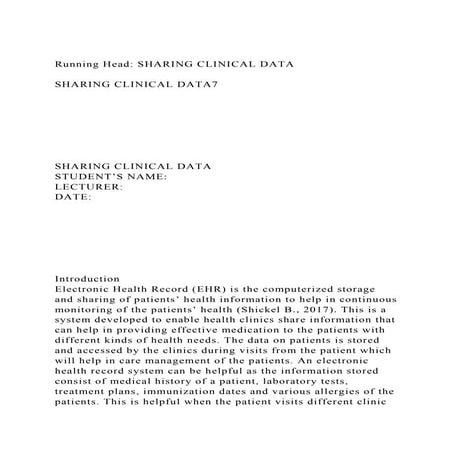 Running Head SHARING CLINICAL DATASHARING CLINICAL DATA.docx