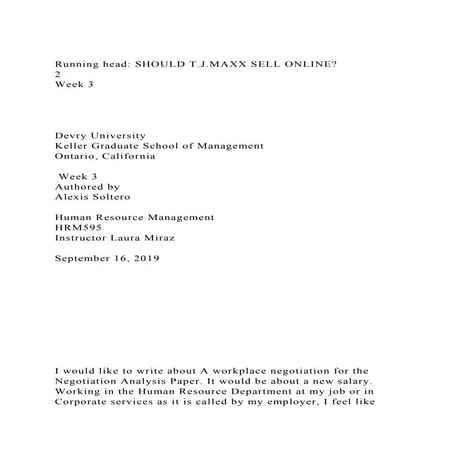 Running head SHOULD T.J.MAXX SELL ONLINE2Week 3Dev.docx