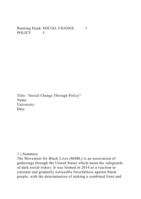 Running Head SOCIAL CHANGE1POLICY5.docx