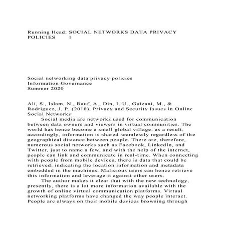 Running Head SOCIAL NETWORKS DATA PRIVACY POLICIES1.docx