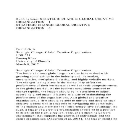 Running head STRATEGIC CHANGE GLOBAL CREATIVE ORGANIZATION 1S.docx