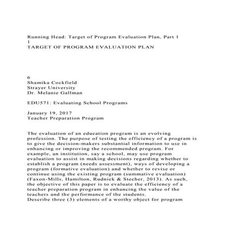 Running Head Target of Program Evaluation Plan, Part 11TARG.docx