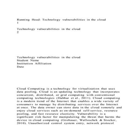 Running head technology vulnerabilities in the cloud             