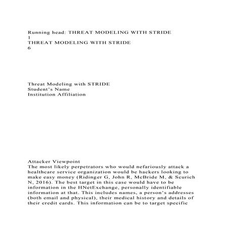 Running head THREAT MODELING WITH STRIDE                         .docx