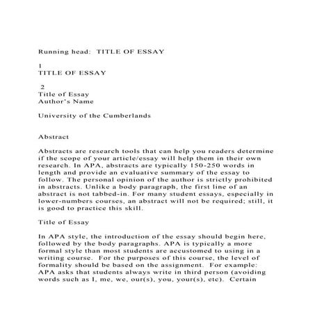 Running head  TITLE OF ESSAY1TITLE OF ESSAY 2Title .docx