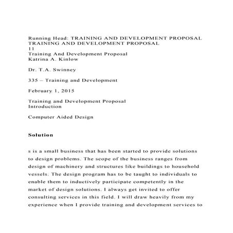 Running Head TRAINING AND DEVELOPMENT PROPOSALTRAINING AND DE.docx