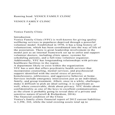 Running head VENICE FAMILY CLINIC 1VENICE FAMILY CLINIC.docx