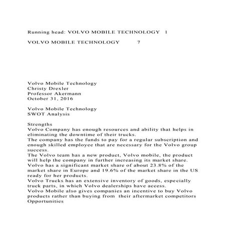 Running head VOLVO MOBILE TECHNOLOGY1VOLVO MOBILE TECHNOLOGY.docx
