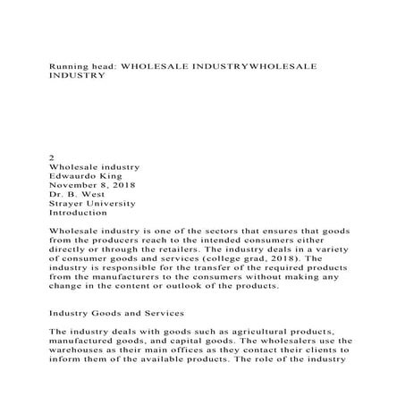 Running head WHOLESALE INDUSTRYWHOLESALE INDUSTRY.docx