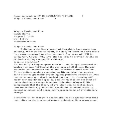 Running head WHY IS EVOLUTION TRUE1Why is Evolution True 3.docx