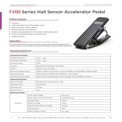RunnTech F200 Series Hall Sensor Accelerator Pedal