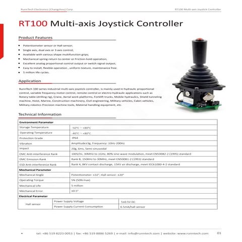 Runn tech industrial joysticks catalog