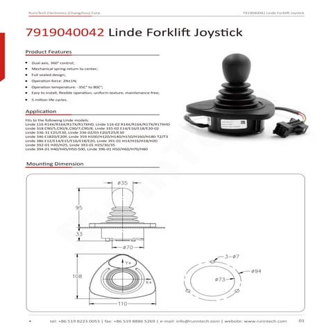 Linde Fork Lift Joystick Control 7919040041 & 7919040042 for Linde Material H...
