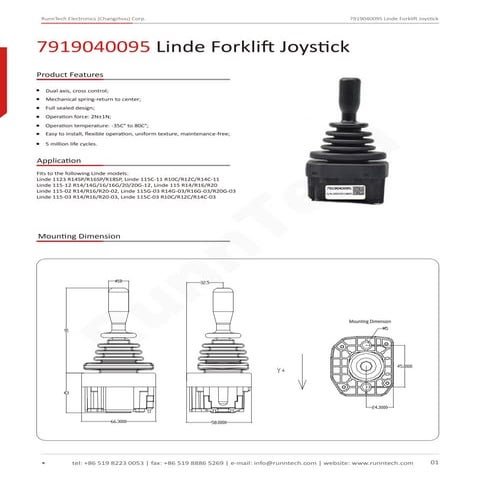 RunnTech Joystick for Linde 7919040095 & 7919040093