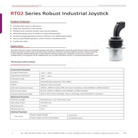 RunnTech RT02 Series Robust Industrial Joystick