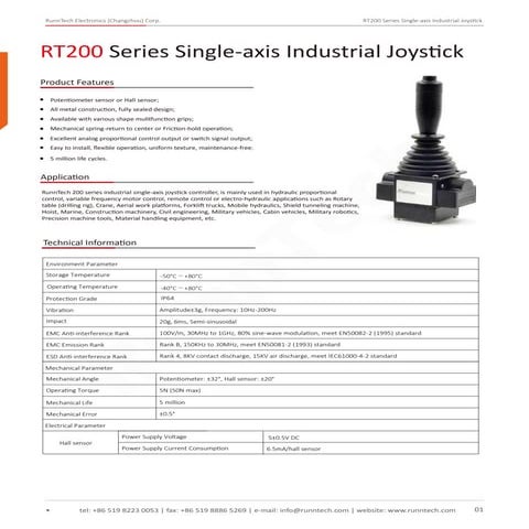 RunnTech RT200 Single-axis Joystick Controlle